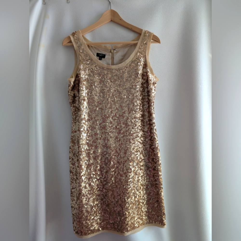 Talbots Gold Sequin Sleeveless Silk Mini Dress 8P